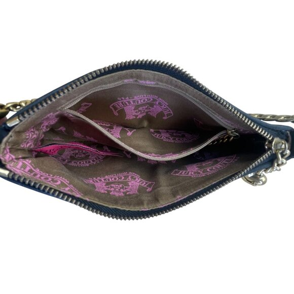 Juicy Couture Black Embossed Leather With Gold Chain Strap & Heart Charm Clutch - Picture 7 of 11